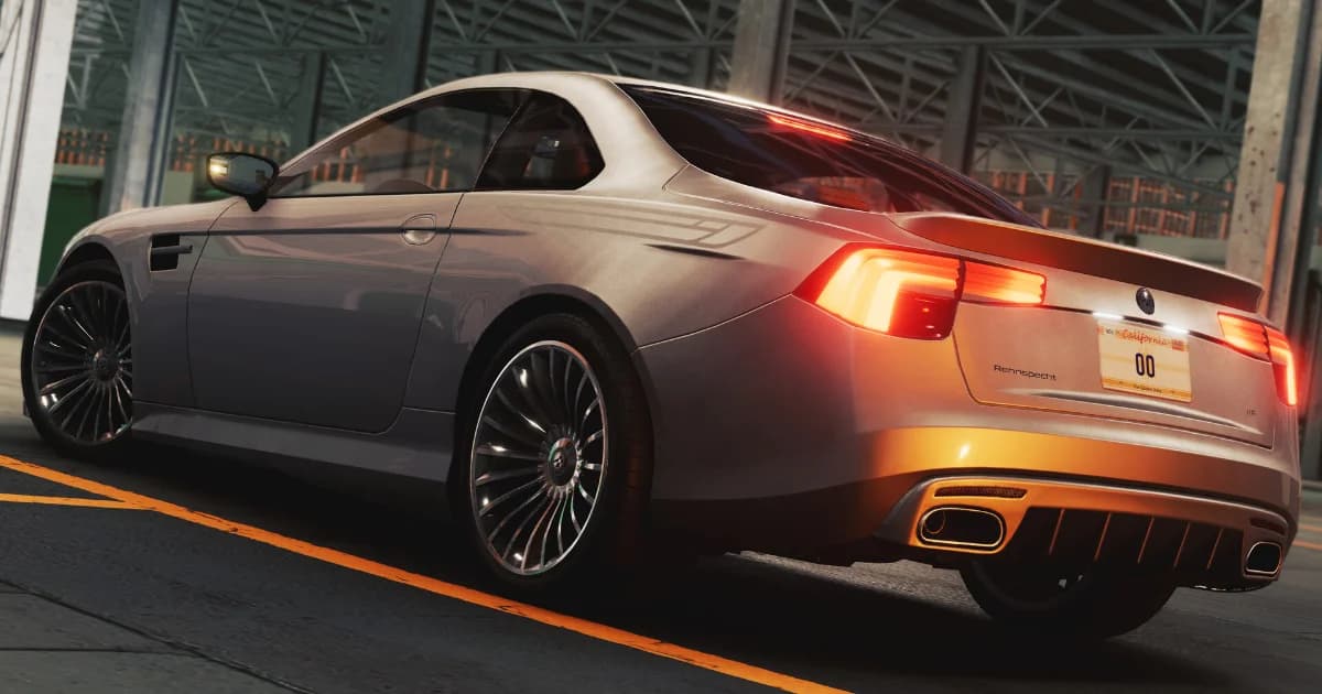A modern sedan with glowing tail lights at dusk in BeamNG.drive