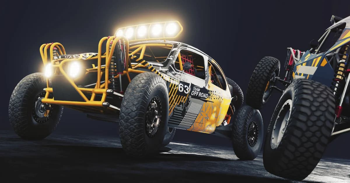 A custom off-road buggy with a roll cage and light bar in BeamNG.drive