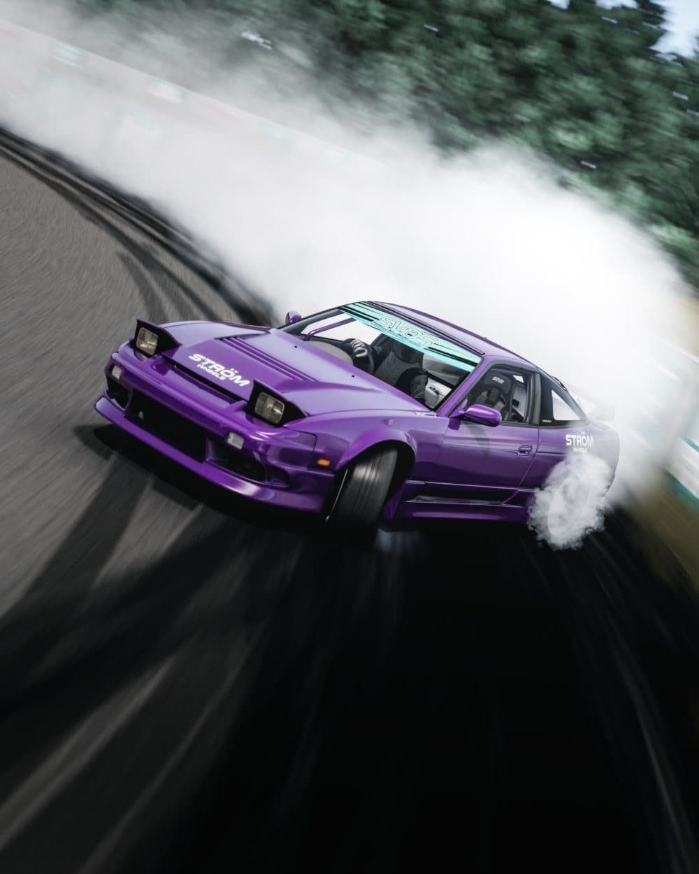 Nissan 180SX in a purple livery on an Assetto Corsa freeroam server
