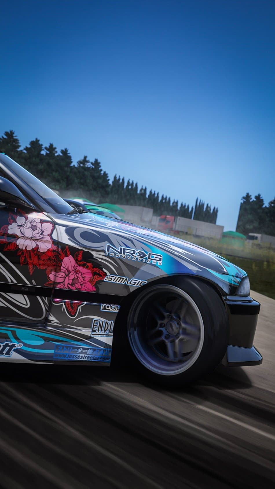 BMW E36 drift car on a modded Assetto Corsa track