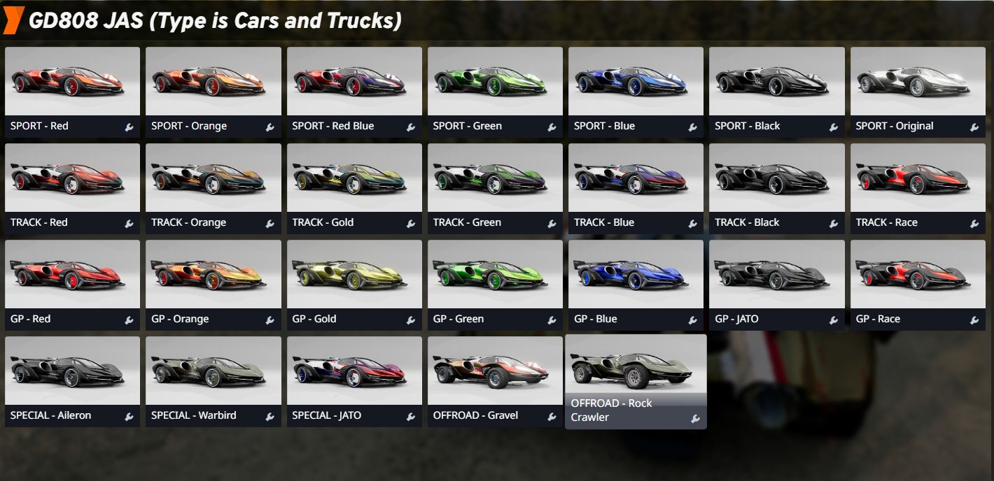 GD808 JAS Hypercar BeamNG mod — jet-inspired hypercar with air brakes and JATO boosters, now in the Connect Hosting BeamMP mod library