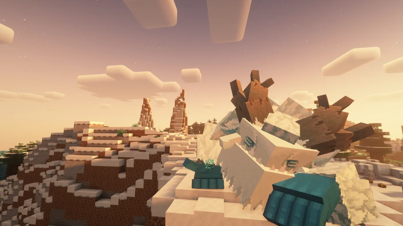 A huge frost beast curled asleep in a sunlit canyon in MC Eternal 2
